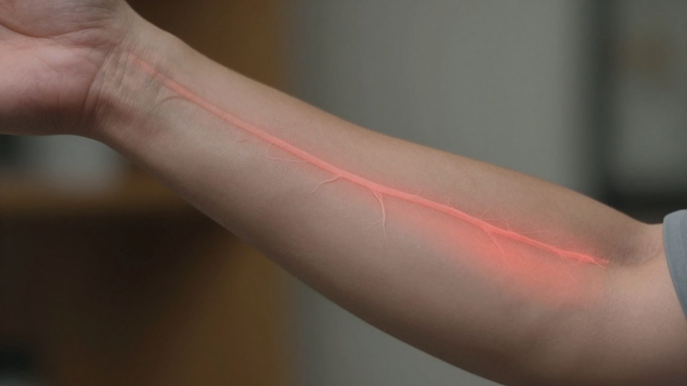 Arm with visible veins and subtle red glow.