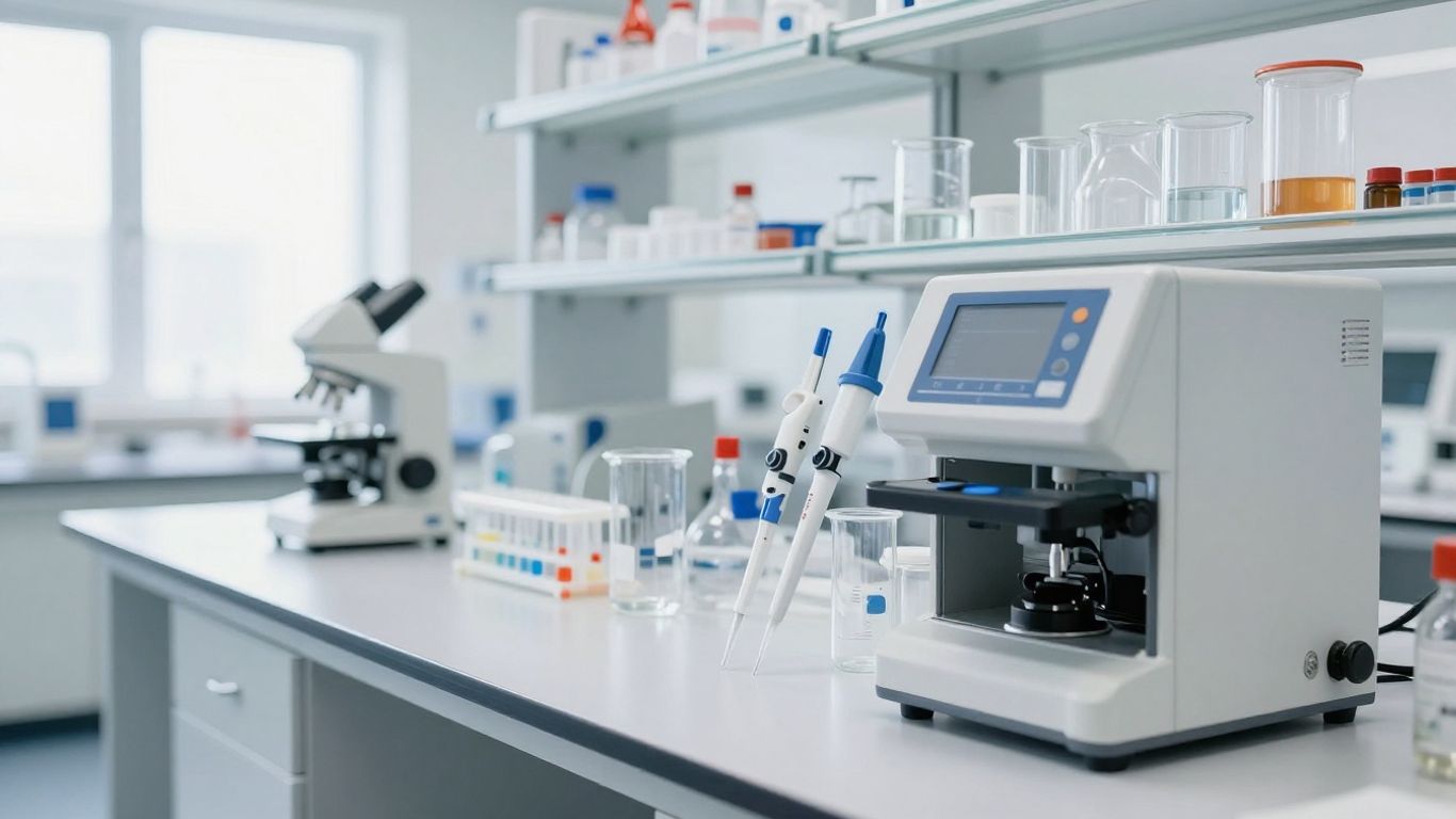 A clean laboratory environment showing organized research equipment