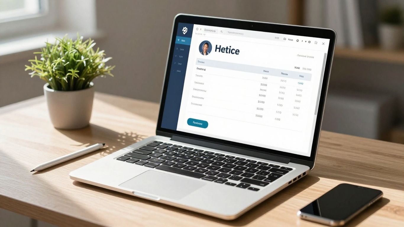 Digital invoice and payment software on a laptop.