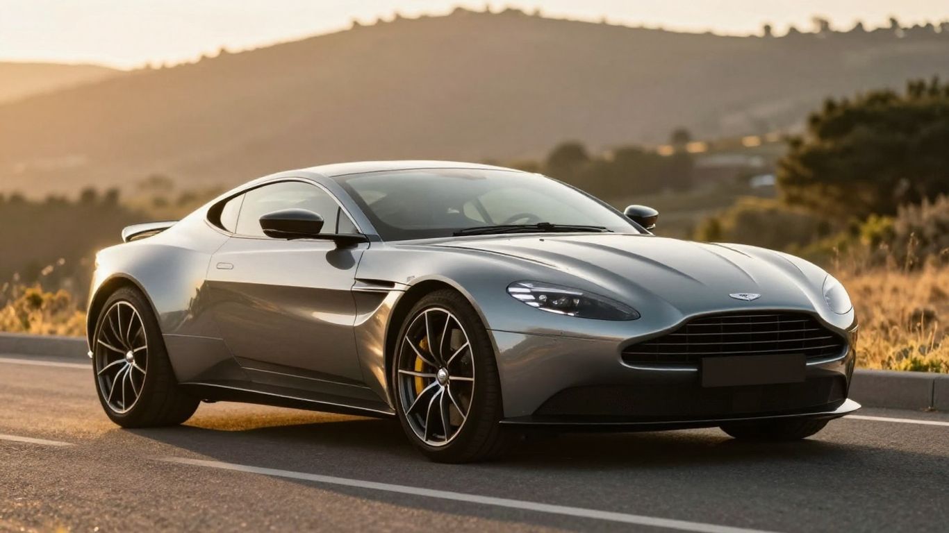 Aston Martin sports car on a scenic road.