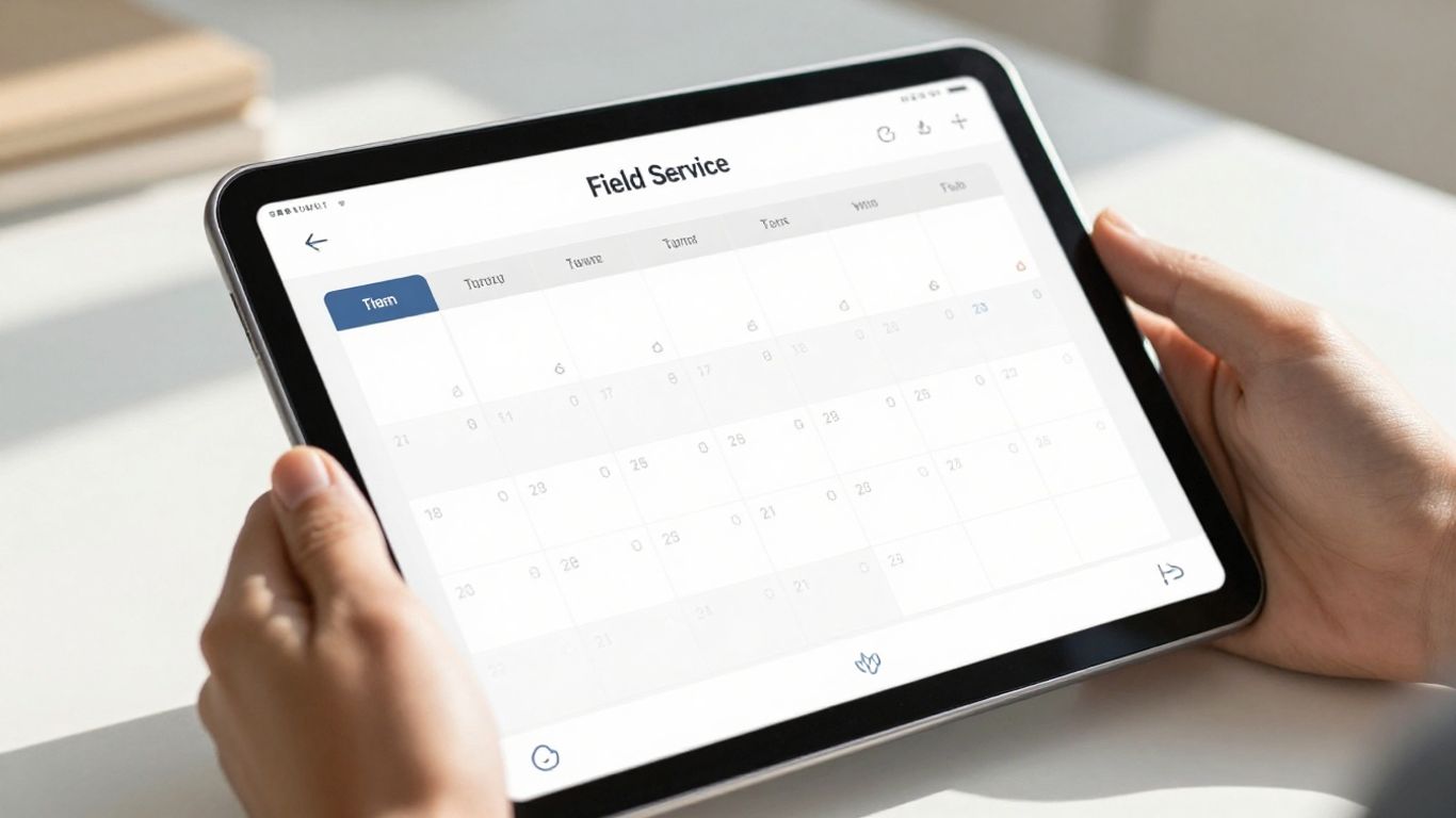 ServiceTitan app interface on a tablet screen.