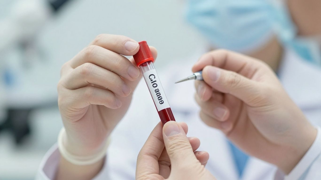 Blood test tube in a medical setting