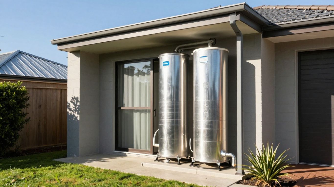 New hot water system installed on a house exterior.