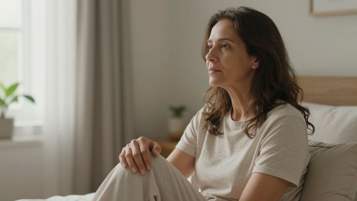 Mulher refletindo sobre mudanças na meia-idade