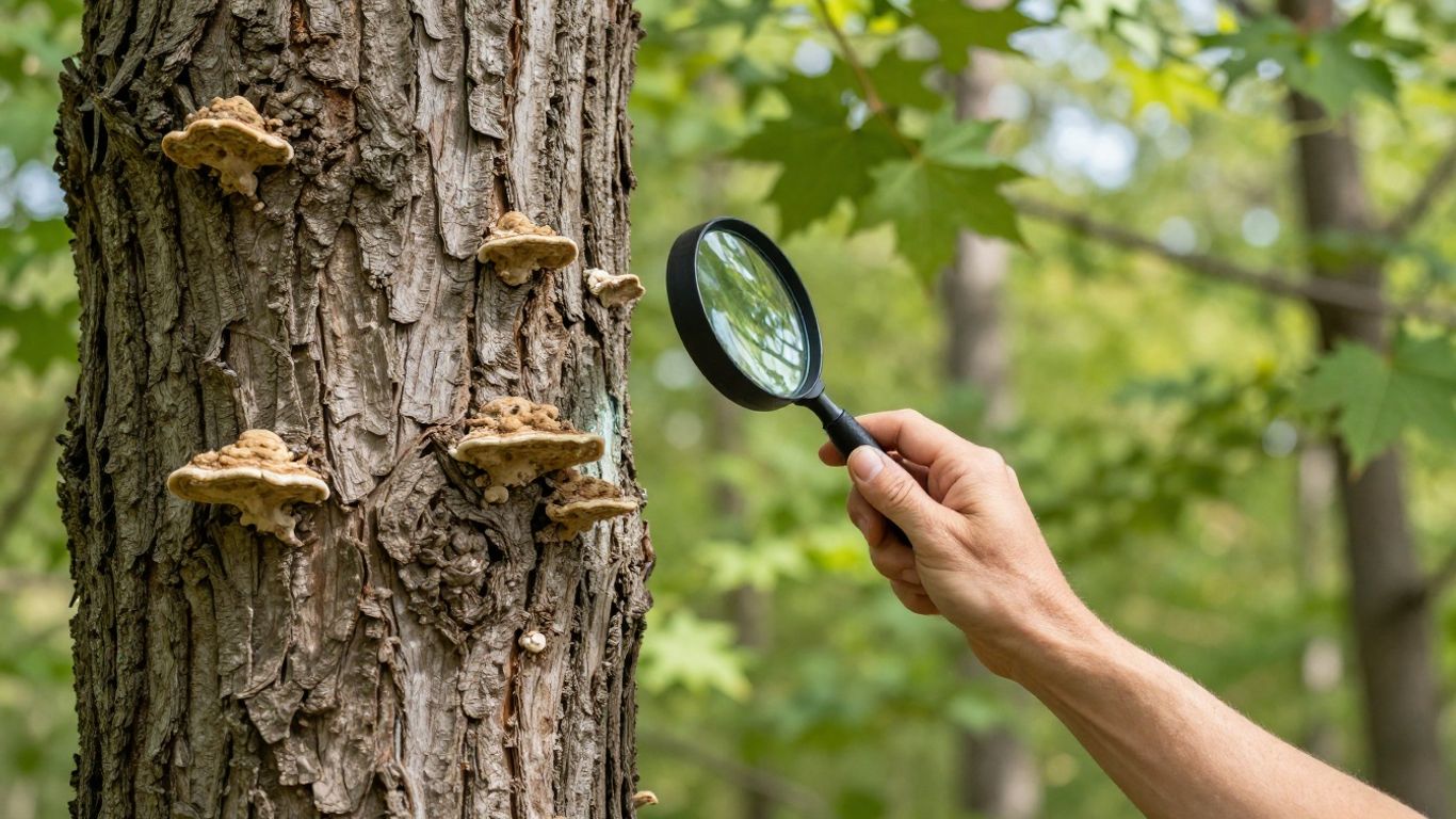 Arborist diagnosing a tree disease