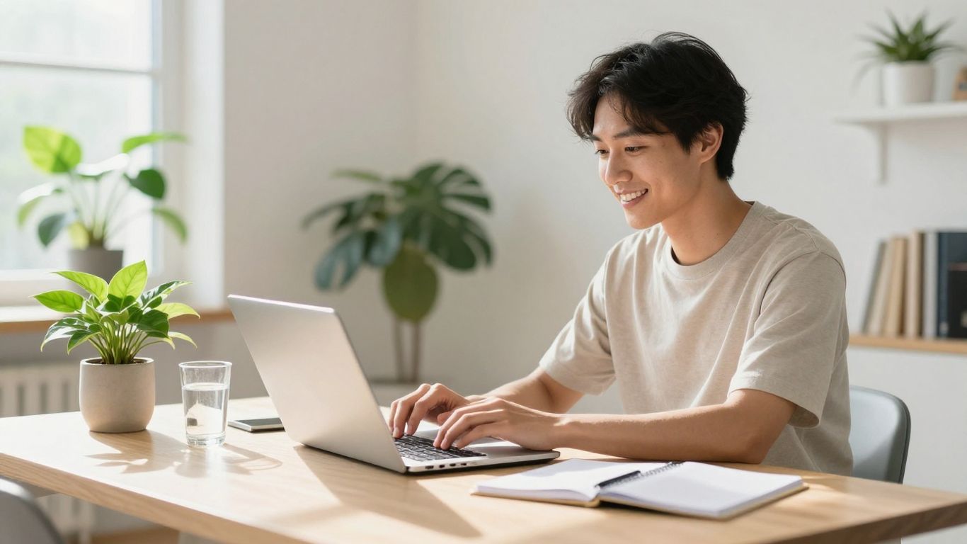 Person working on laptop for online Herbalife business.