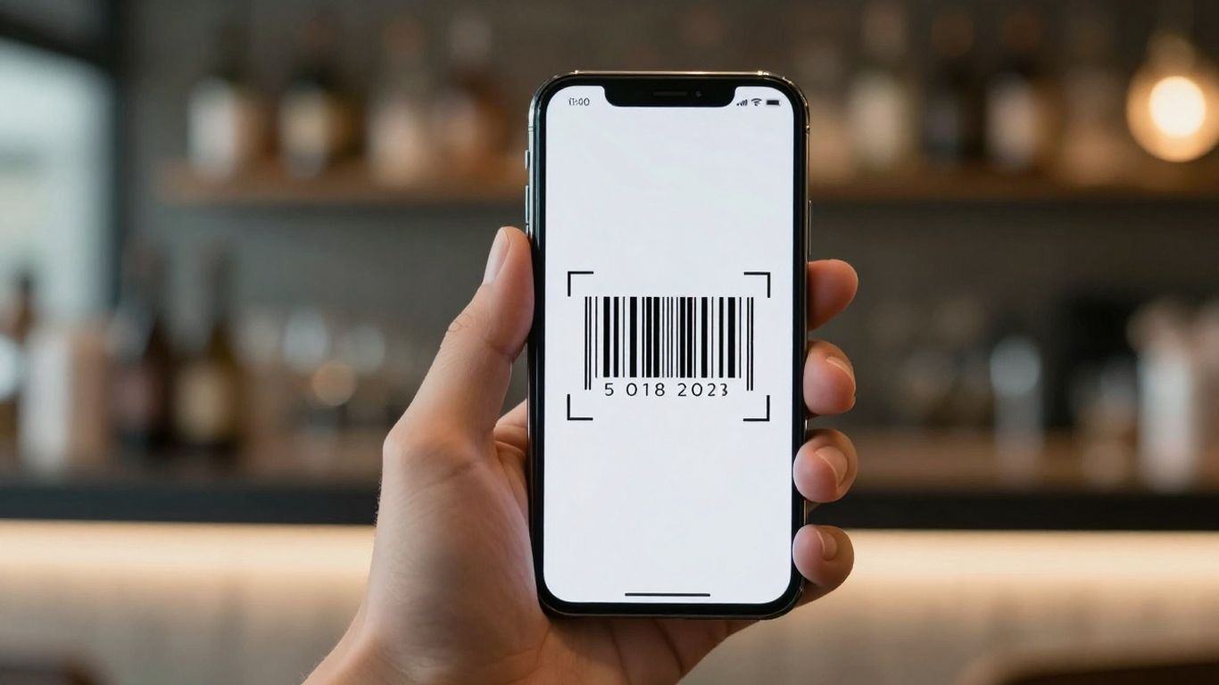 Smartphone scanning a barcode in a bar.