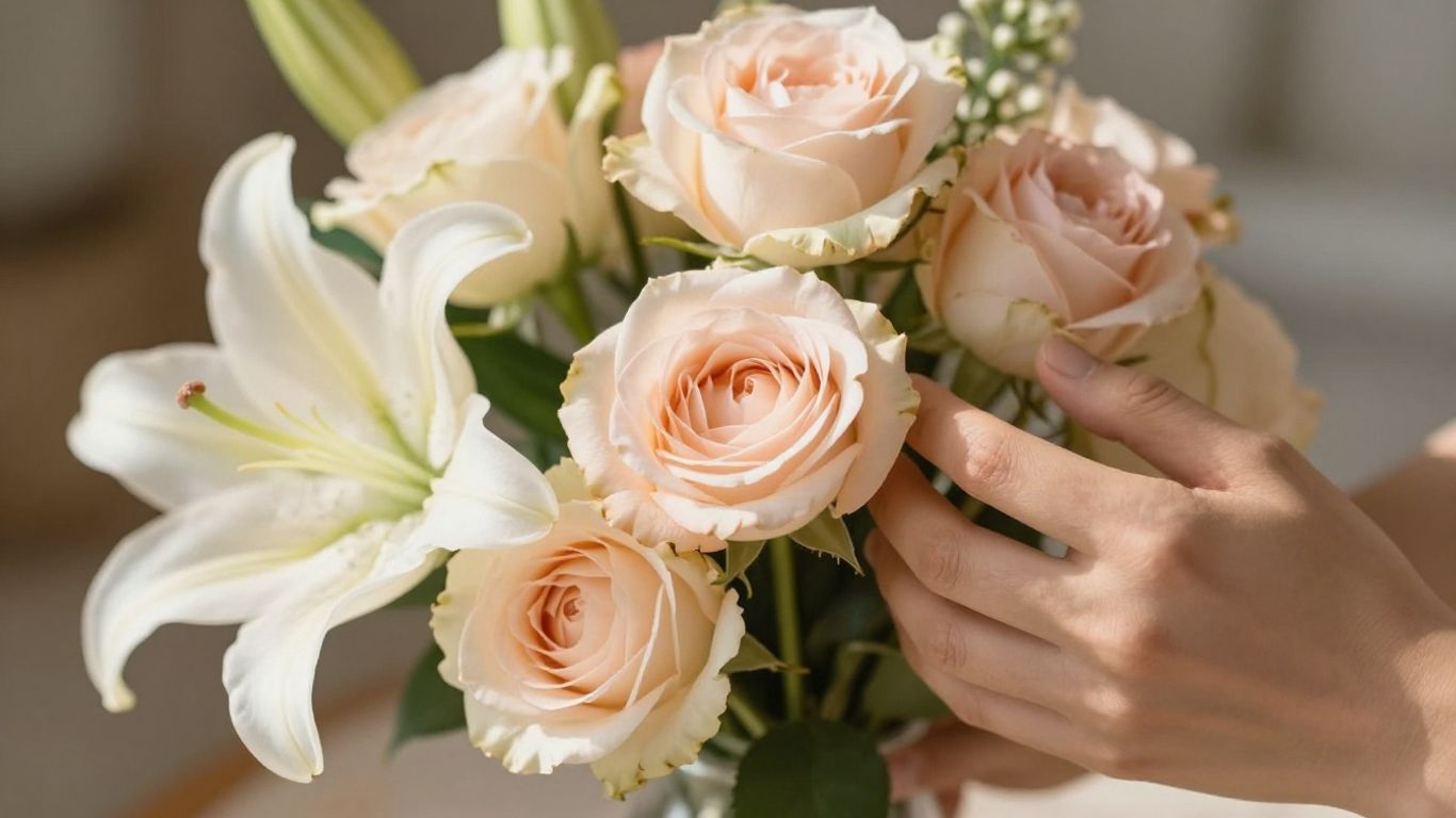 Bouquet of soft-hued flowers for emotional support.
