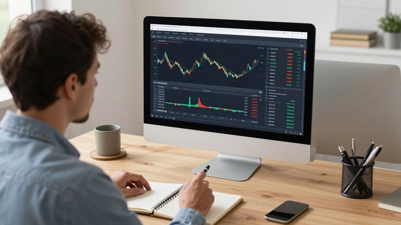 Persona analizando datos financieros frente a una pantalla