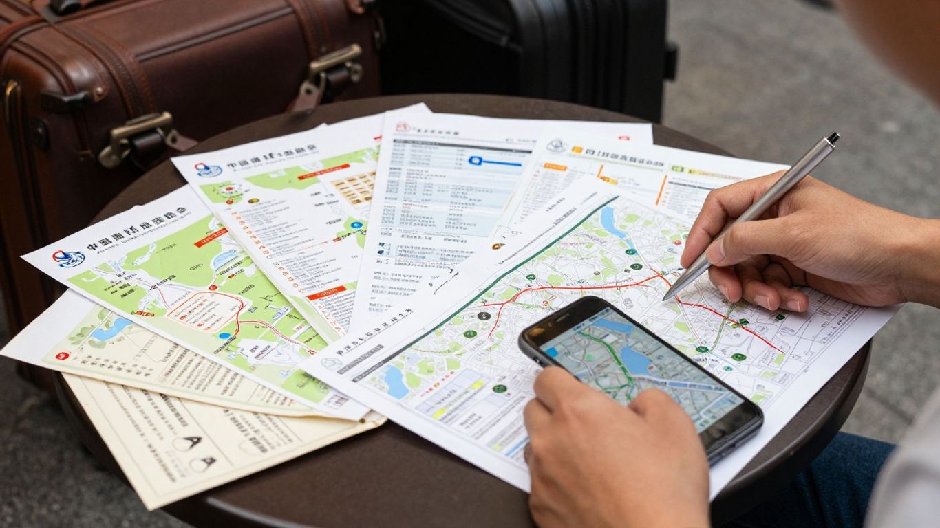 Couple comparing China tour options on a printed map