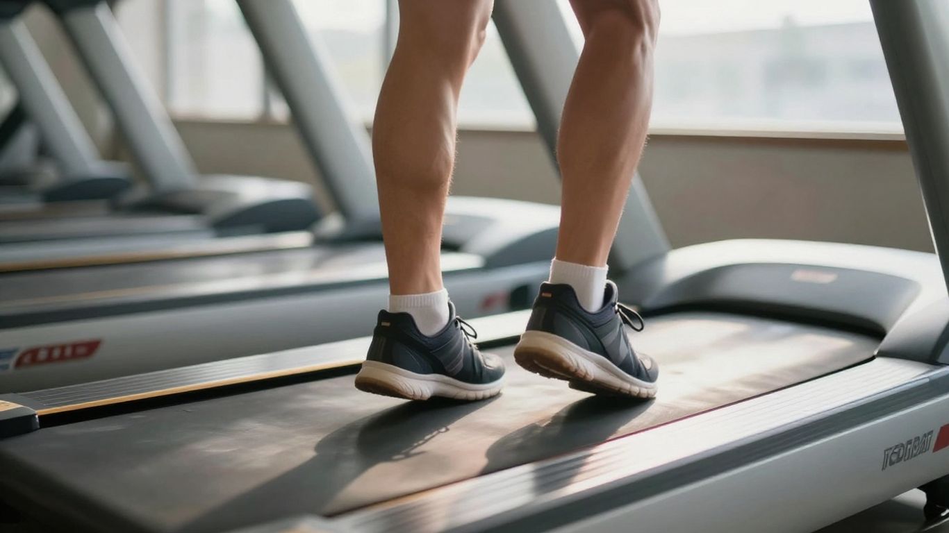 Runner's feet on a treadmill