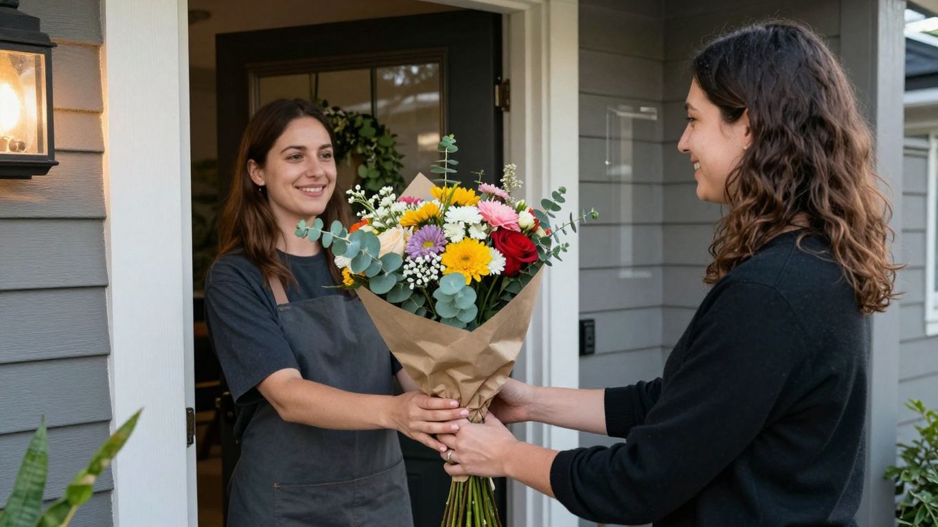 Florist delivery arriving at an Altona home