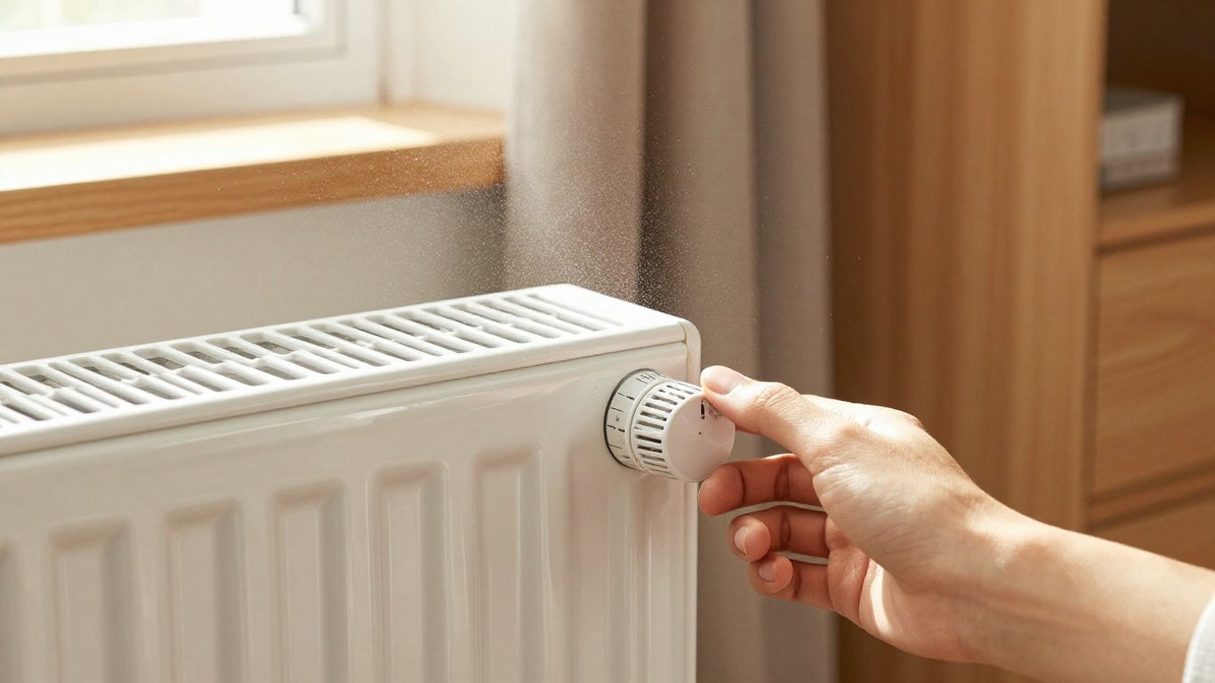 Radiateur électrique dans un salon avec soleil.