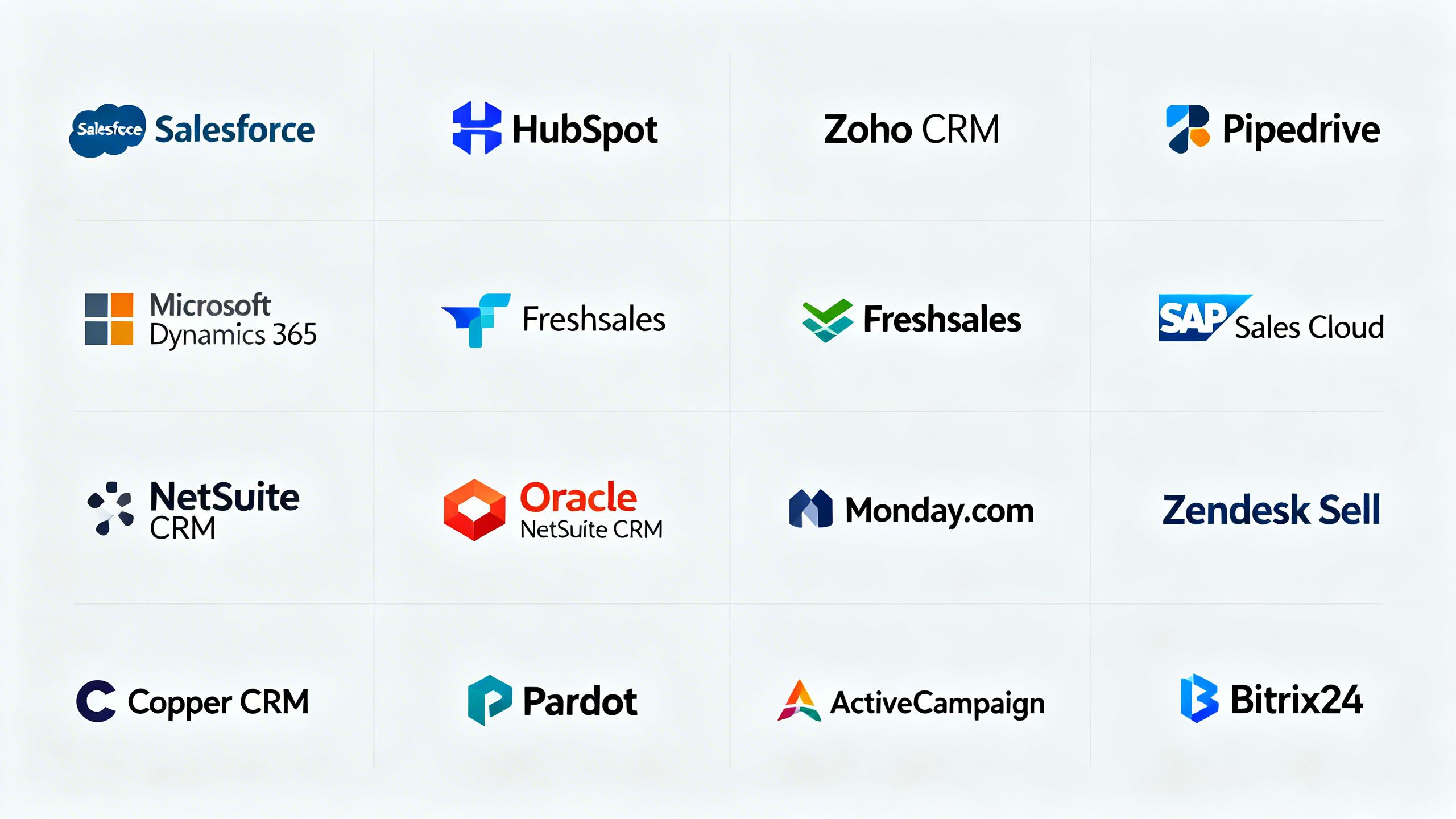 A grid of diverse software logos, illustrating the variety of CRM options available on the market.