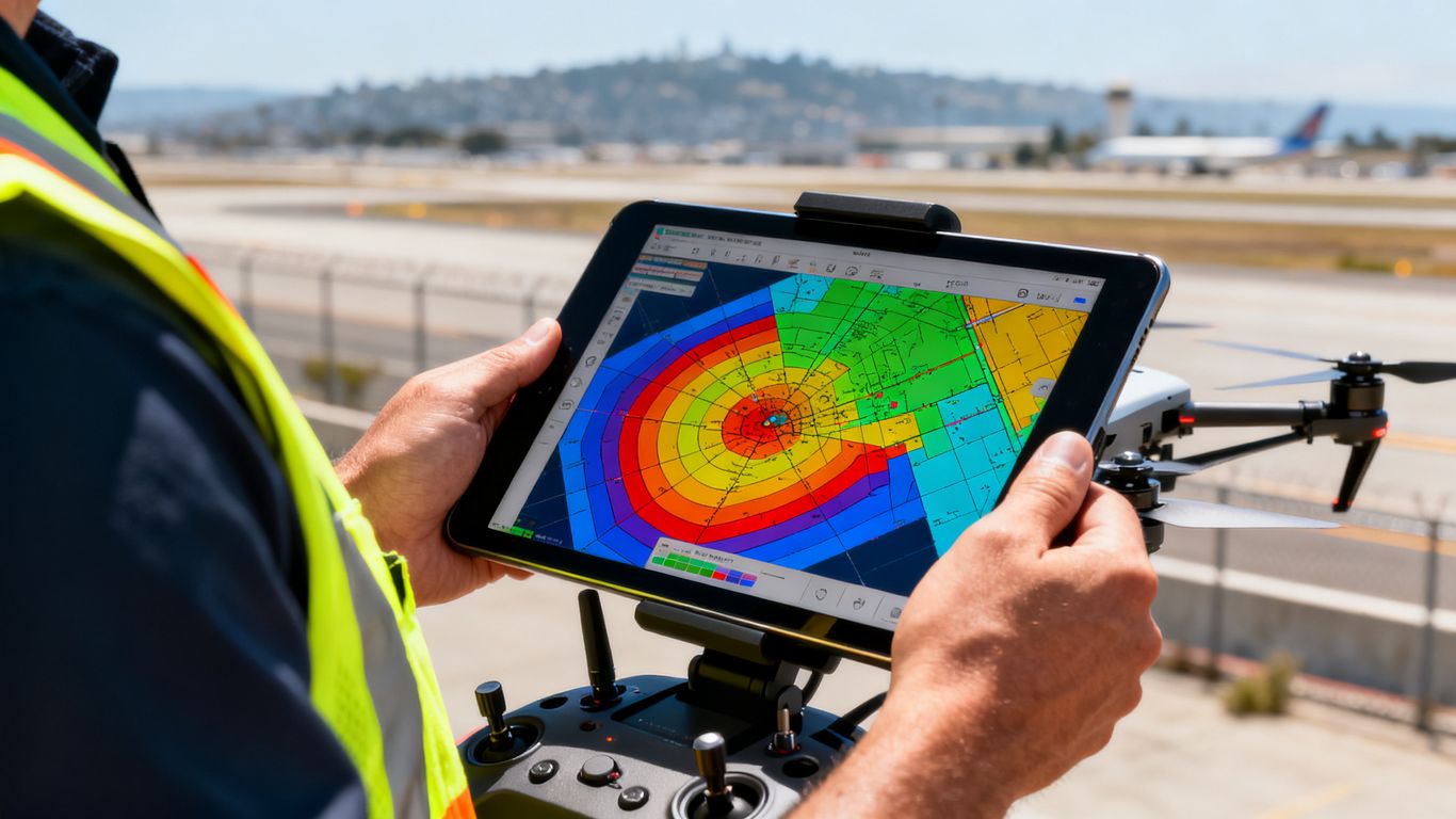 Pilot reviewing Oakland drone flight map