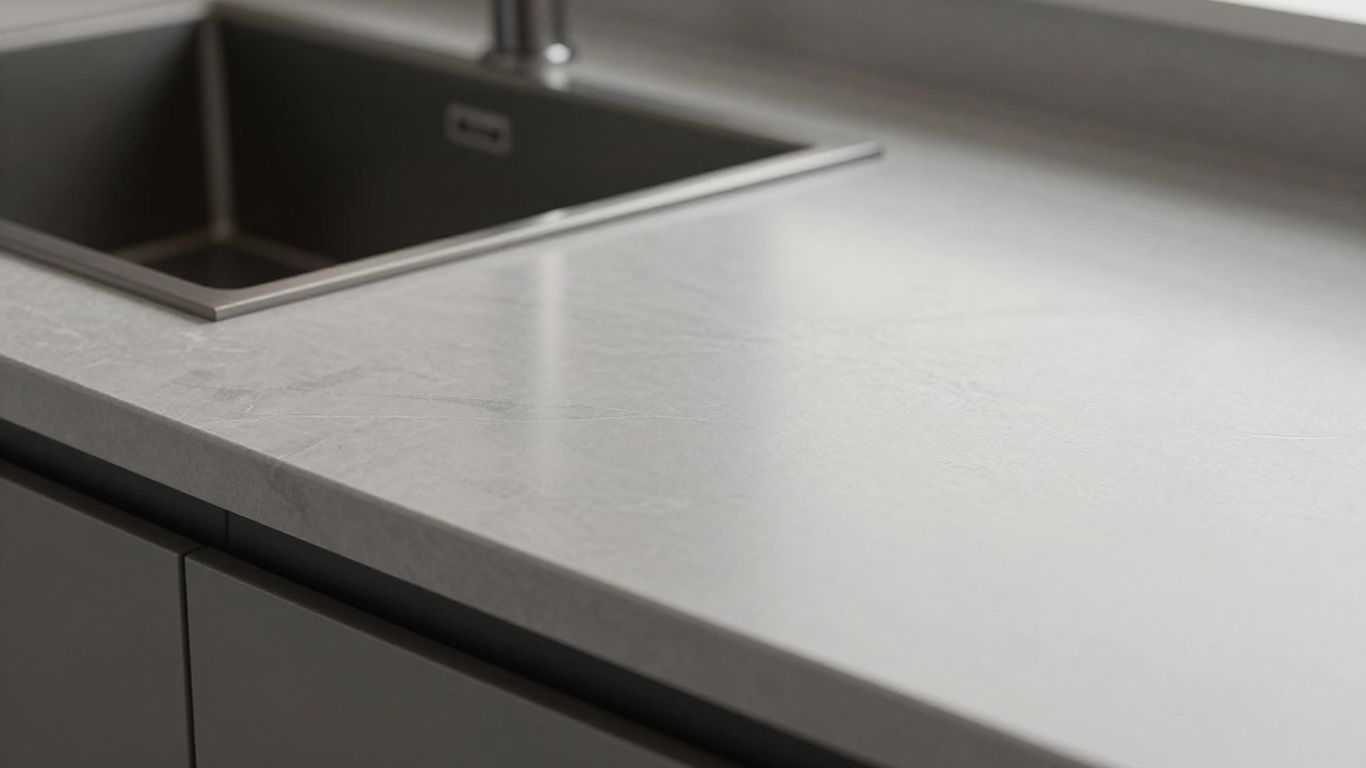Sleek Dekton kitchen countertop with polished finish.