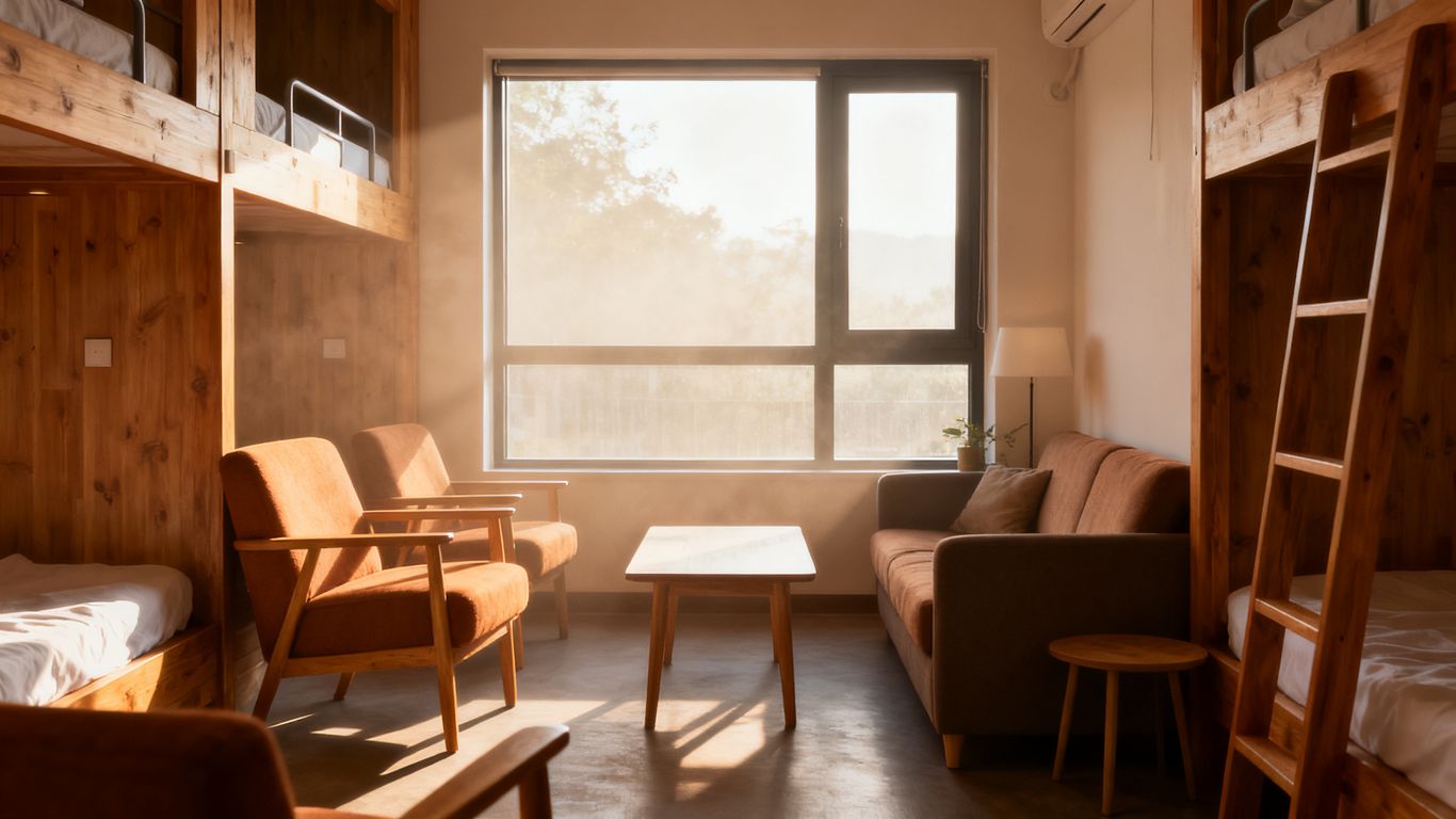 Reflective light in a calm communal lounge