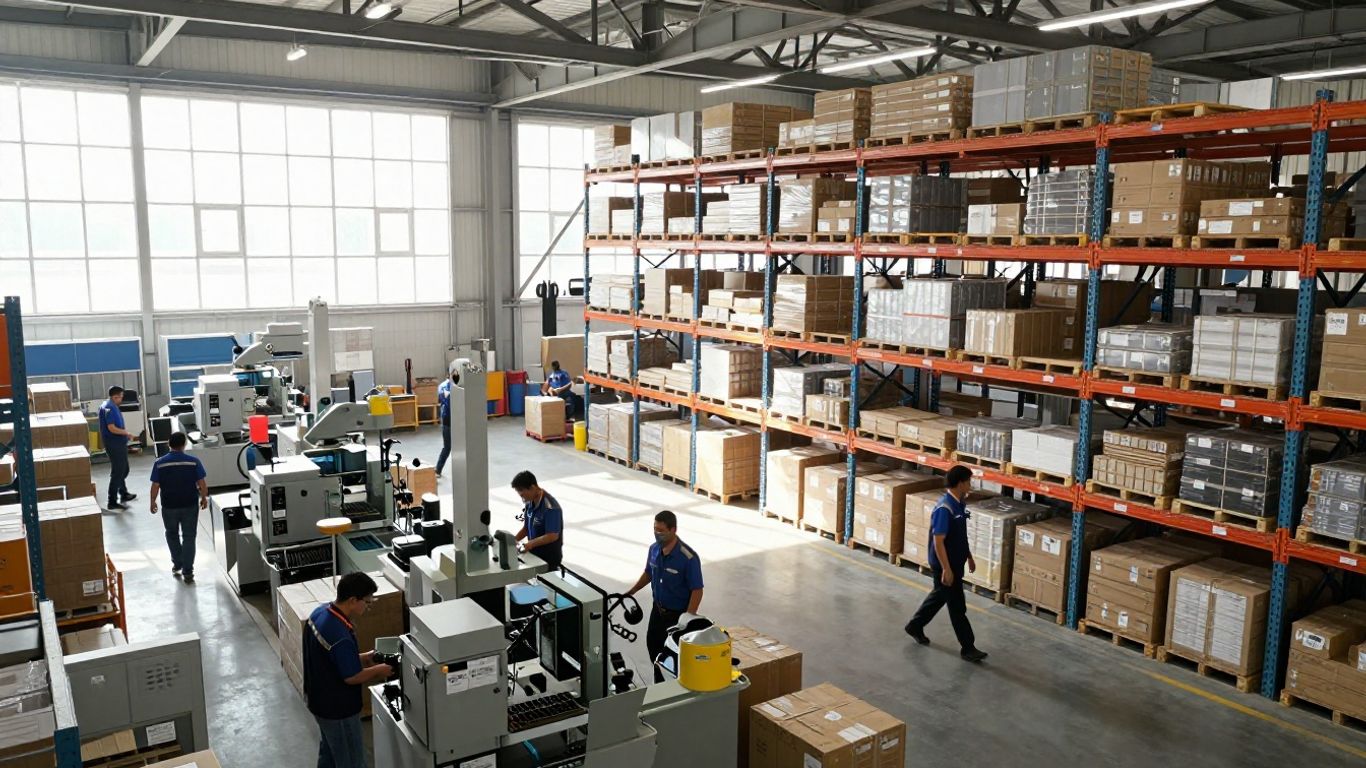 Warehouse operations team working with automated systems.