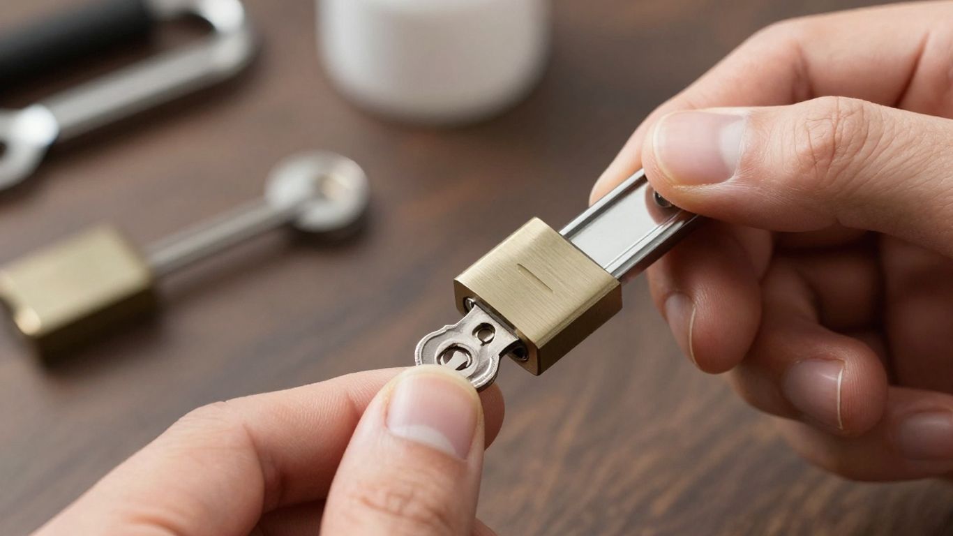 Locksmith picking a lock with tools