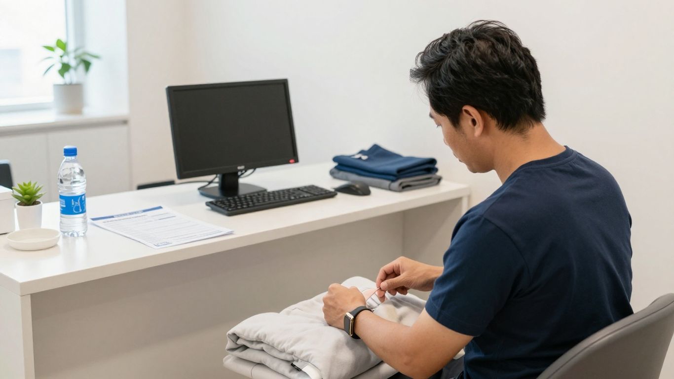 Patient preparing for a neck therapy appointment