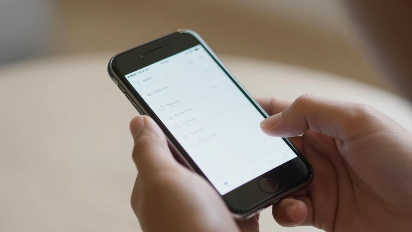 Hand holding smartphone with digital interface