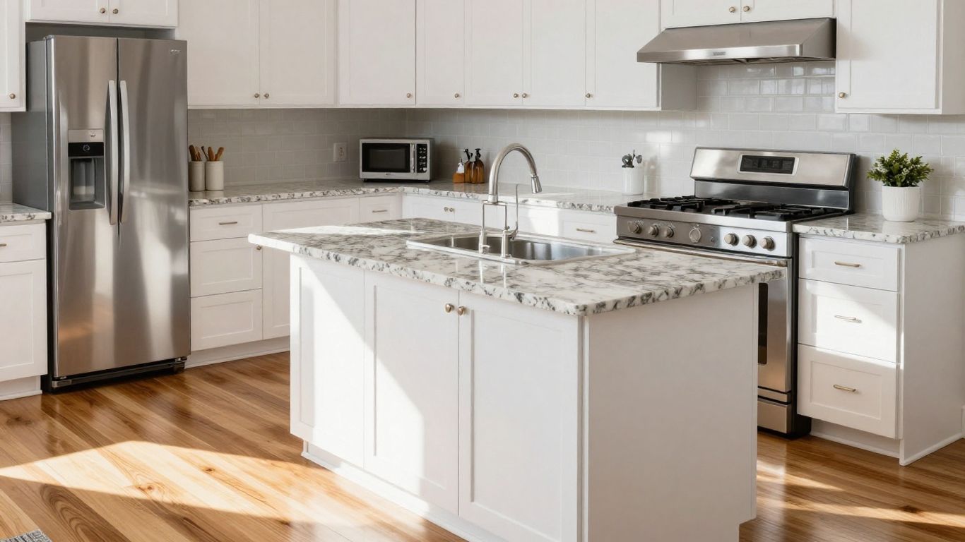Modern Dacula, Georgia kitchen remodel with white cabinets and granite.