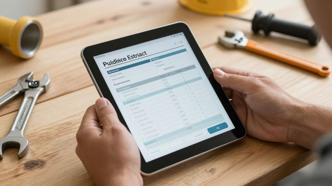 Contractor using plumbing estimate software on a tablet.