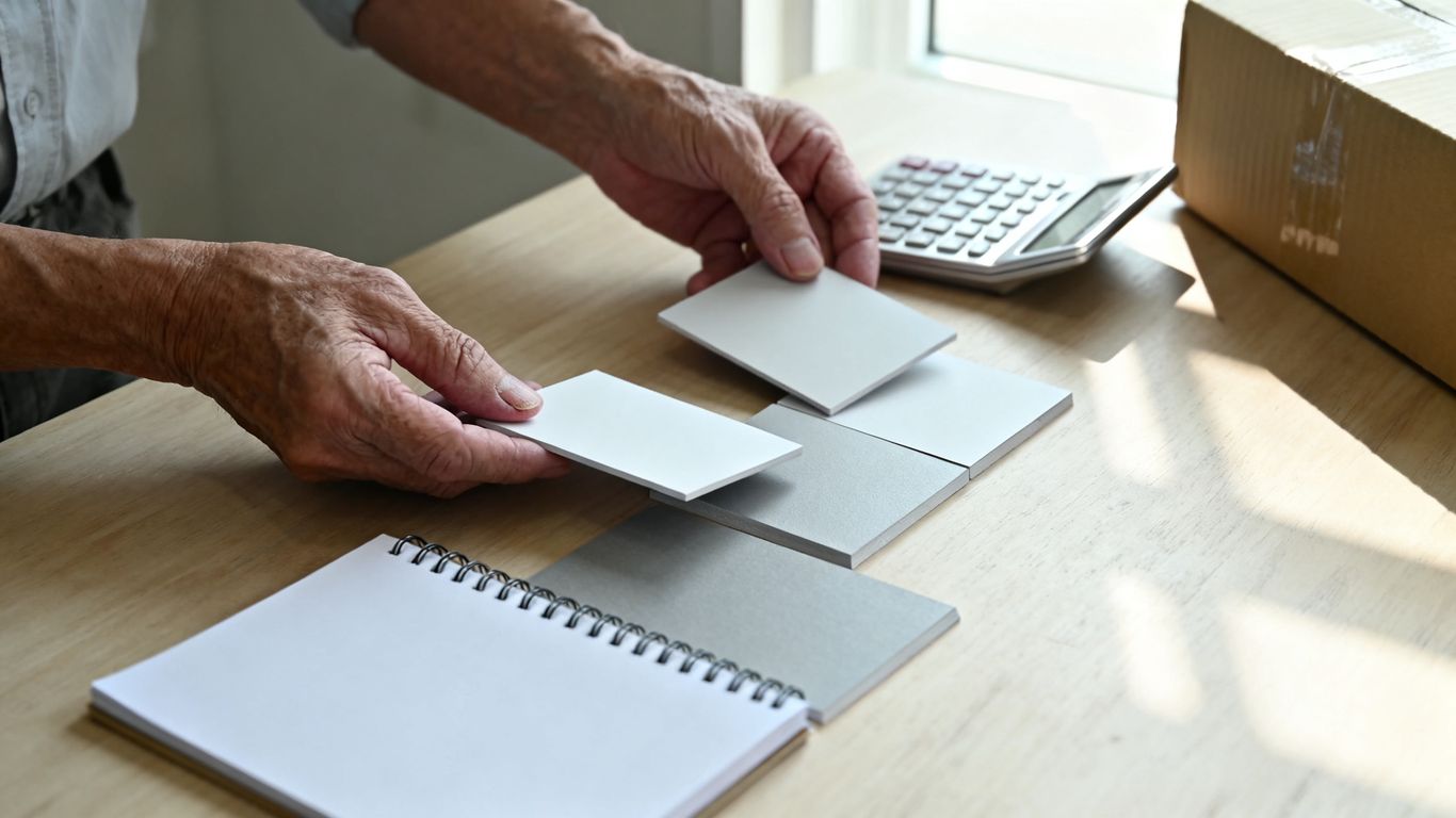 Product samples reviewed beside cost notes