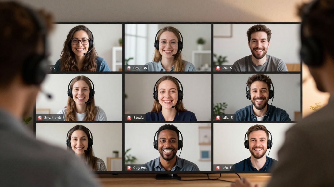 Remote team meeting online in a collaborative workspace