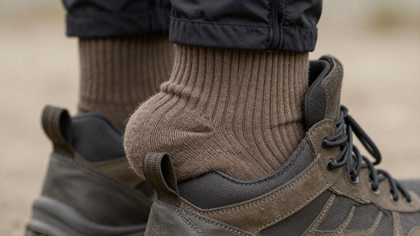 Close-up of cushioned sock inside tactical boot.