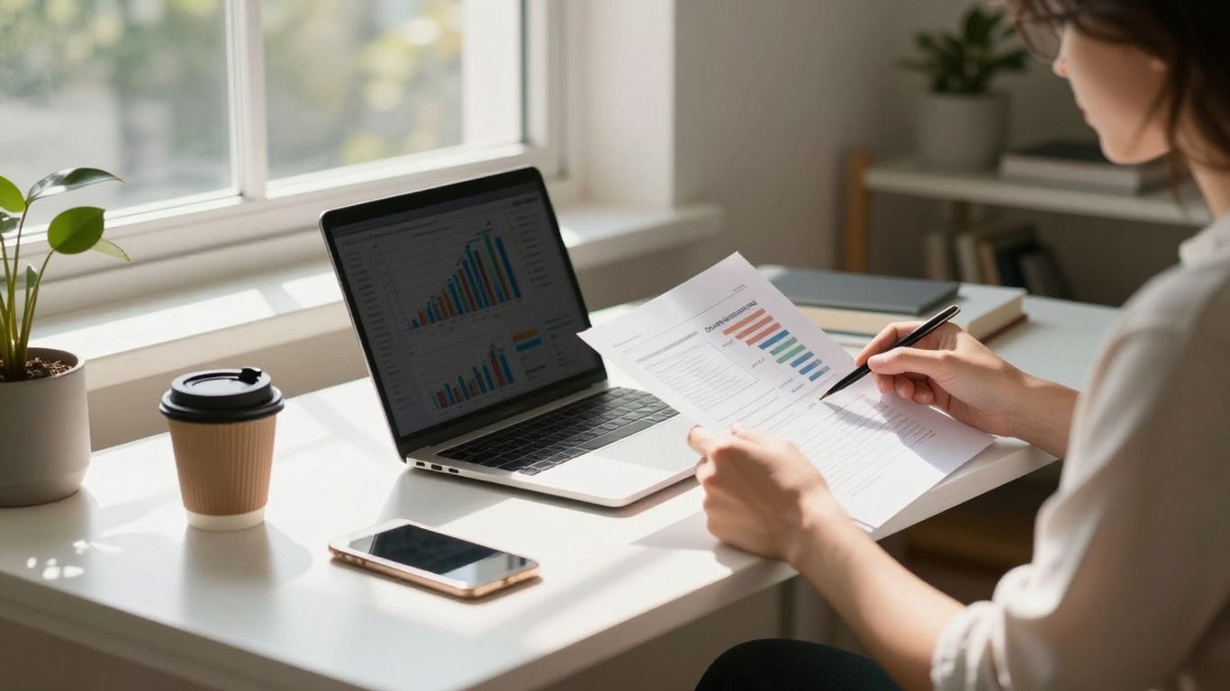 Person reviewing home loan documents at a desk.