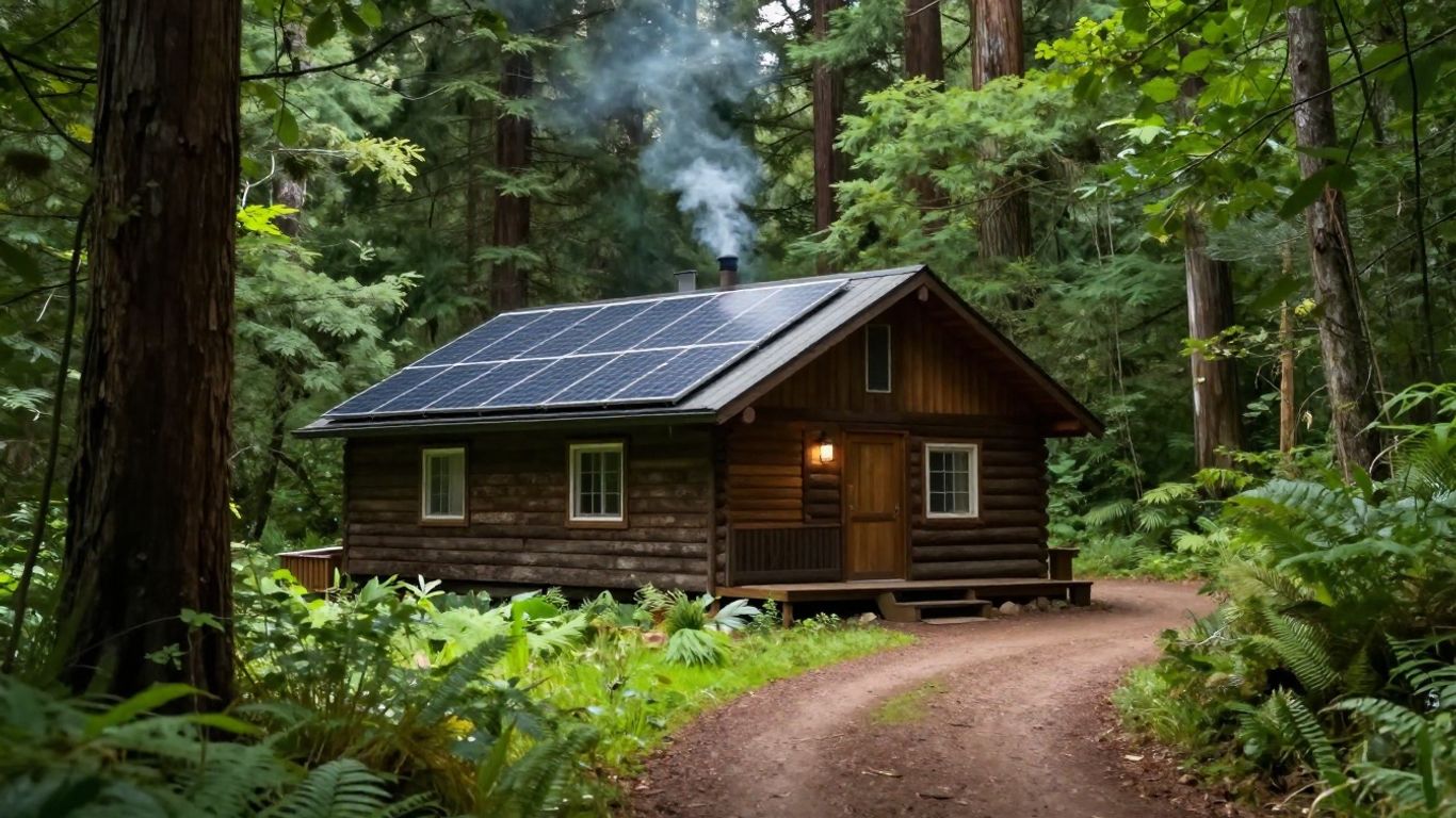 Off-grid cabin in Oregon forest