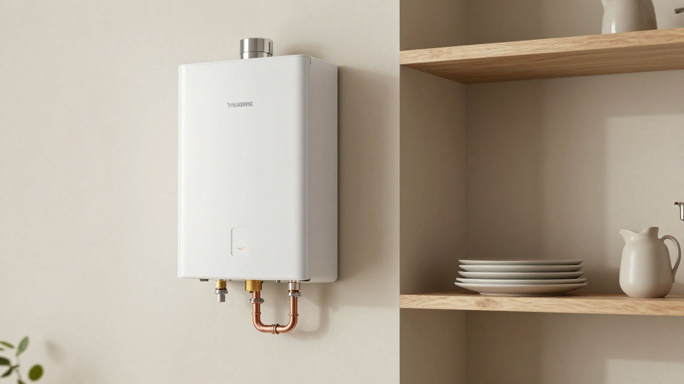 Compact wall-mounted tankless water heater in home