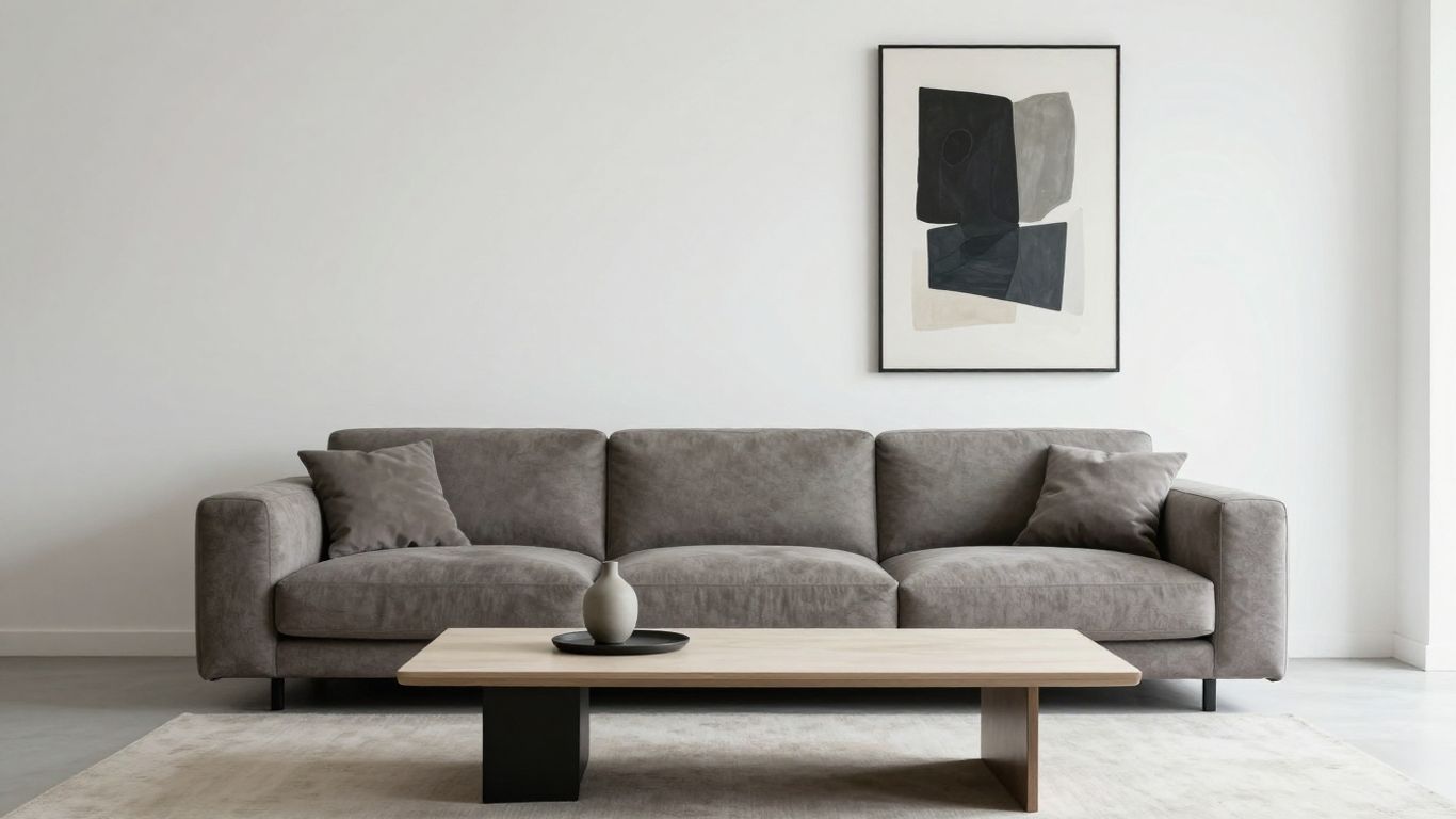 Minimalist living room with clean lines and neutral tones.