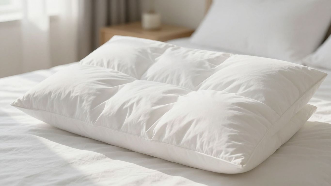 FluffCo down alternative pillow on a bed.