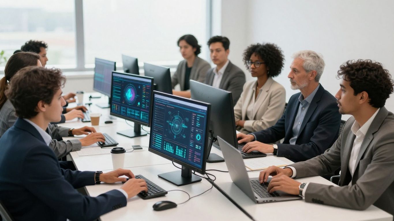 Traders working in modern office environment