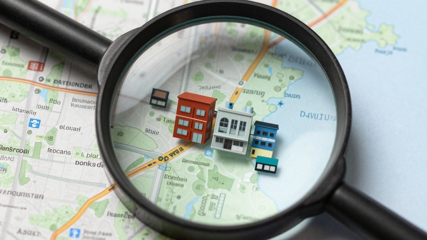 Magnifying glass over local business map