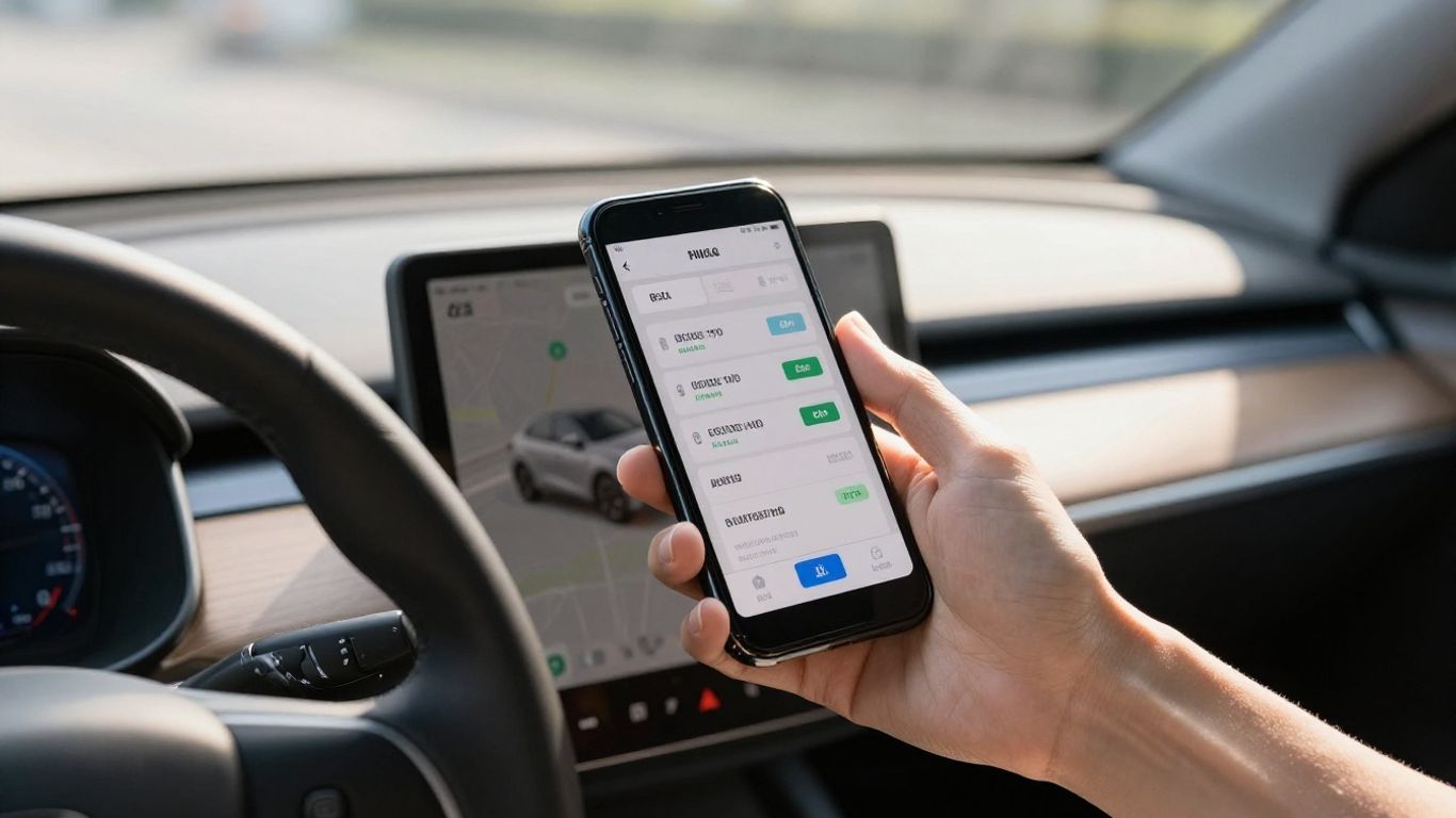 Auto mit Online-Bewertung auf dem Smartphone