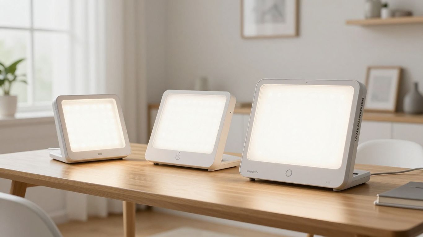 Moderne Lichttherapiegeräte neben Hautpflege