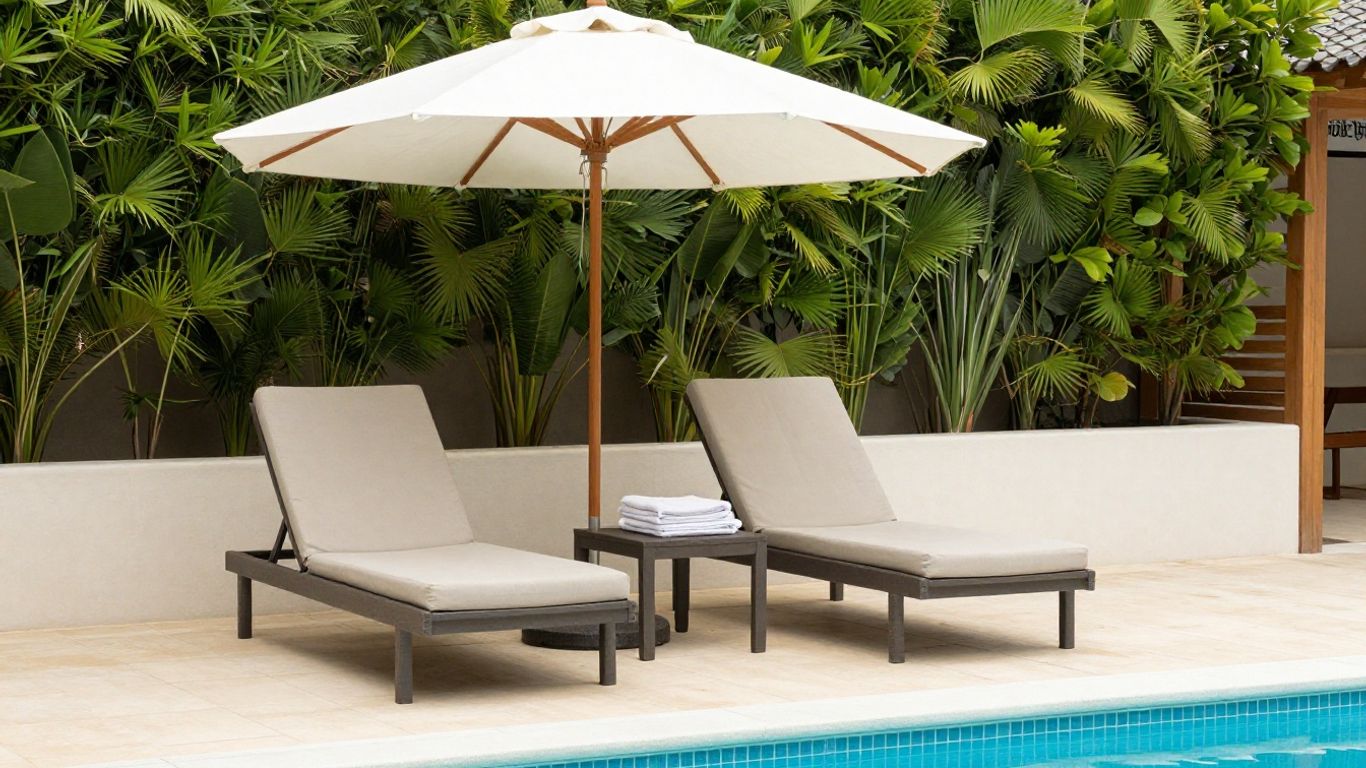 Relaxed poolside setup with coordinated loungers