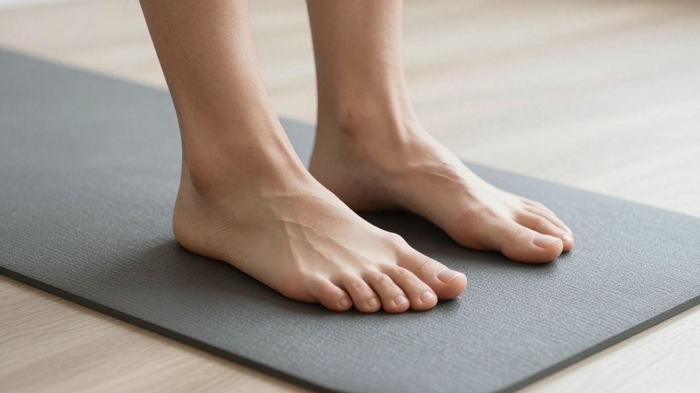 Close view of textured yoga mat under palms