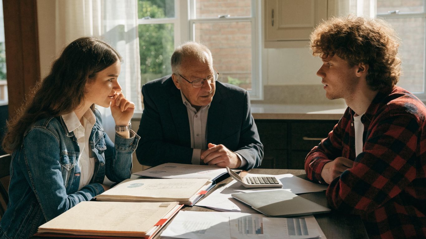 Homebuyers discussing loan options at a table