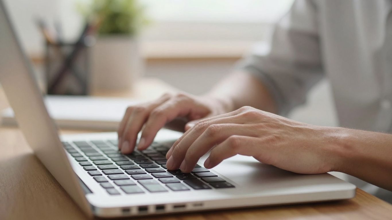 Ręce piszące na klawiaturze laptopa tworząc stronę internetową.