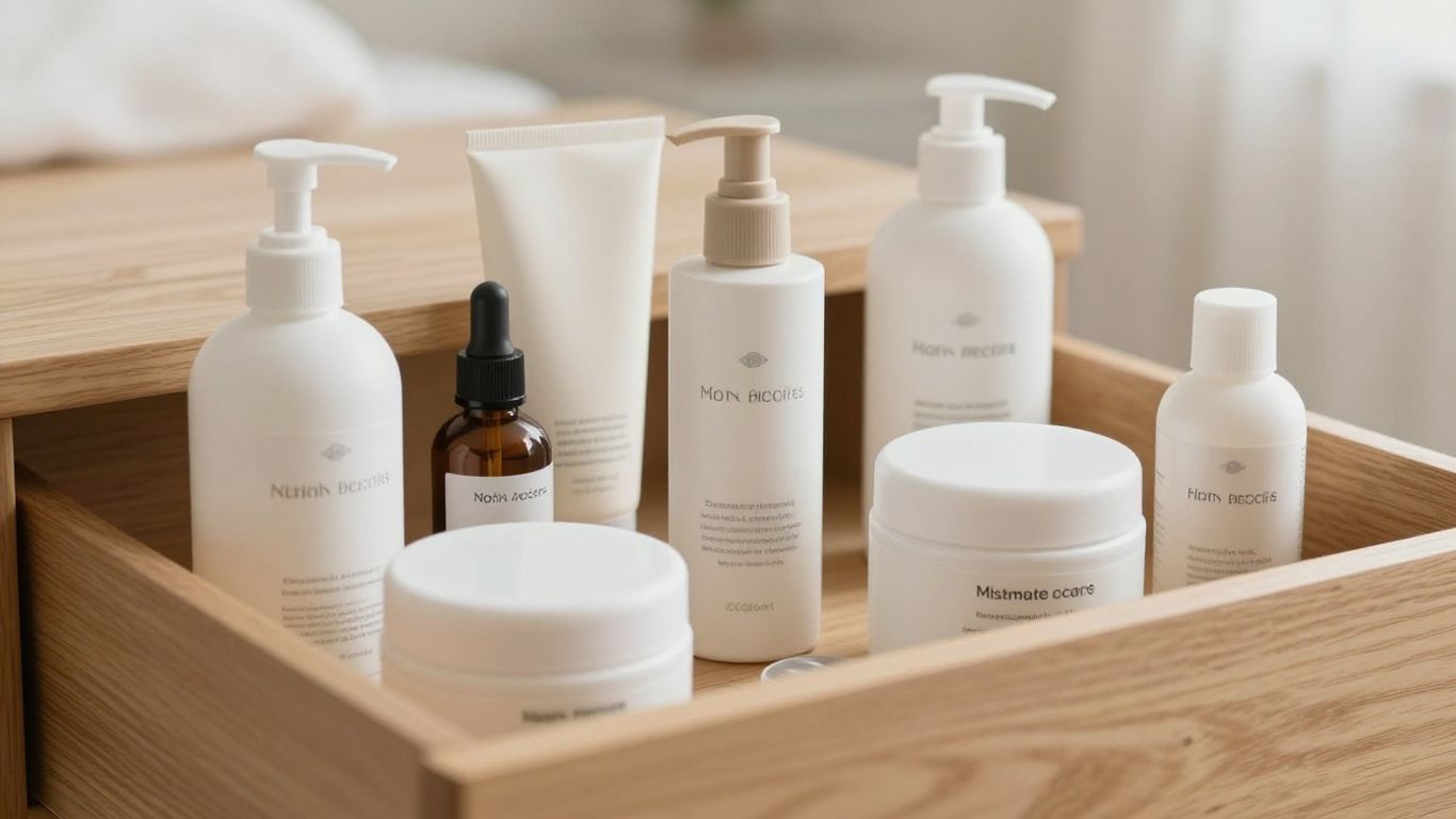 A neatly arranged collection of intimate care bottles on a shelf