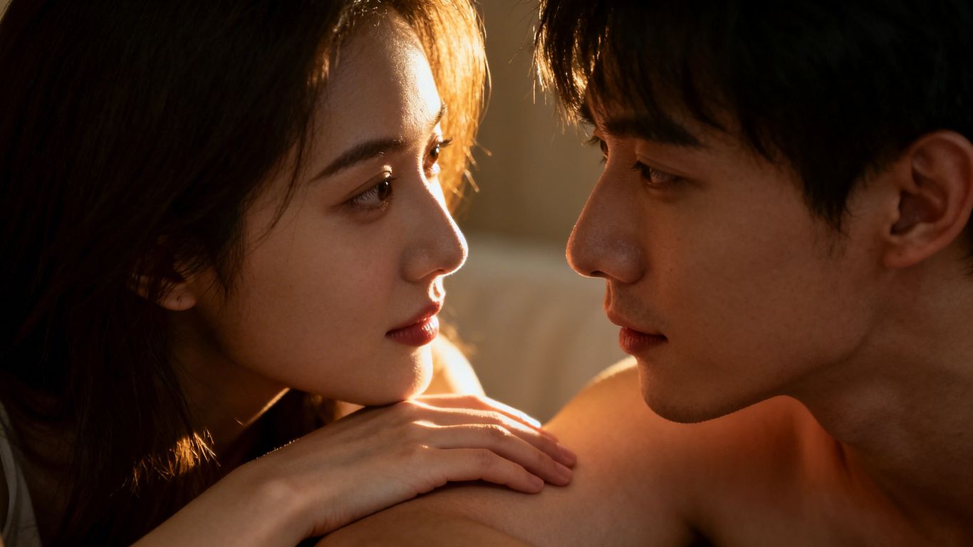 Couple sharing intimate and constructive feedback in the bedroom.