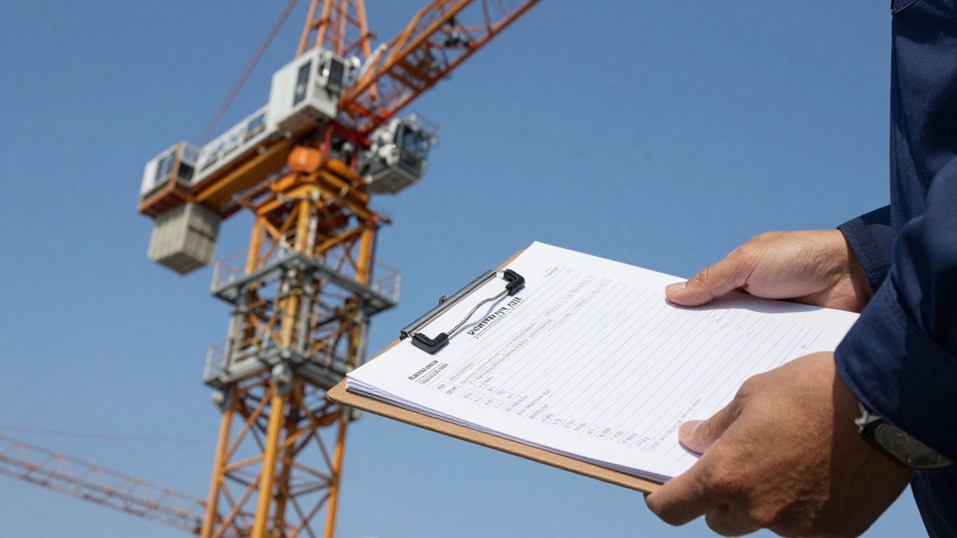 Crane maintenance log checklist being filled out.