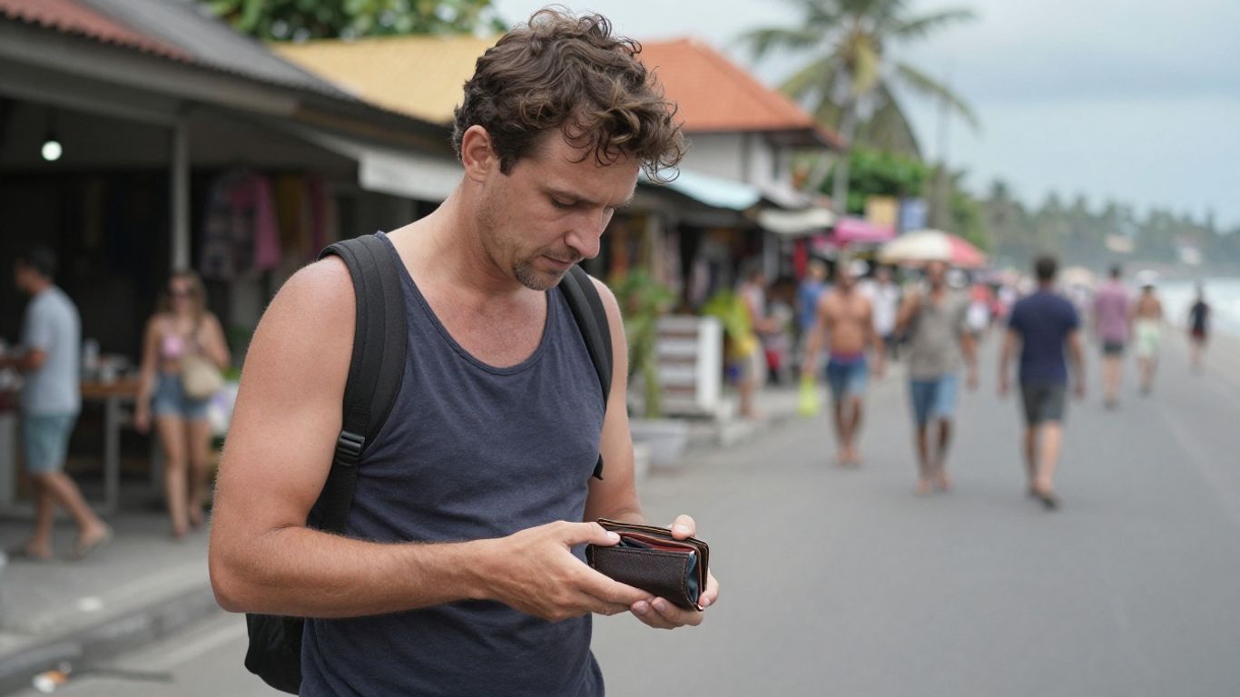 Tourist protecting belongings in Bali