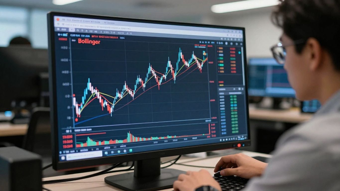 Trader reviewing Bollinger Bands on a computer screen.