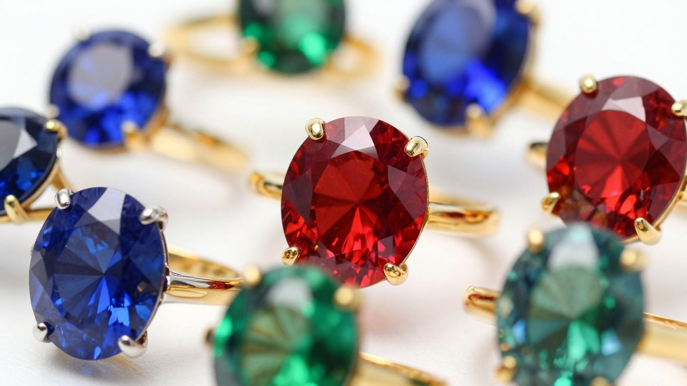 Collection of colorful gemstone rings