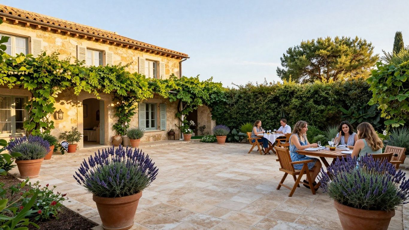 A sunlit courtyard in a peaceful French estate